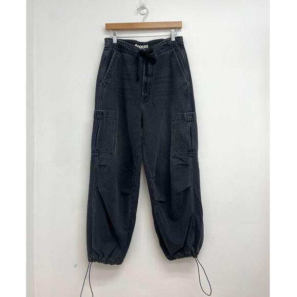 Snacks! By MOTHER The Munchie Ankle Barrel Slouchy Utility Jeans Black - Size 27 - Picture 2 of 12